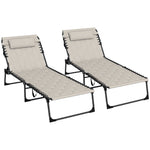Foldable Sun Lounger Set W/ Padded Seat | Set-of-2 | Khaki