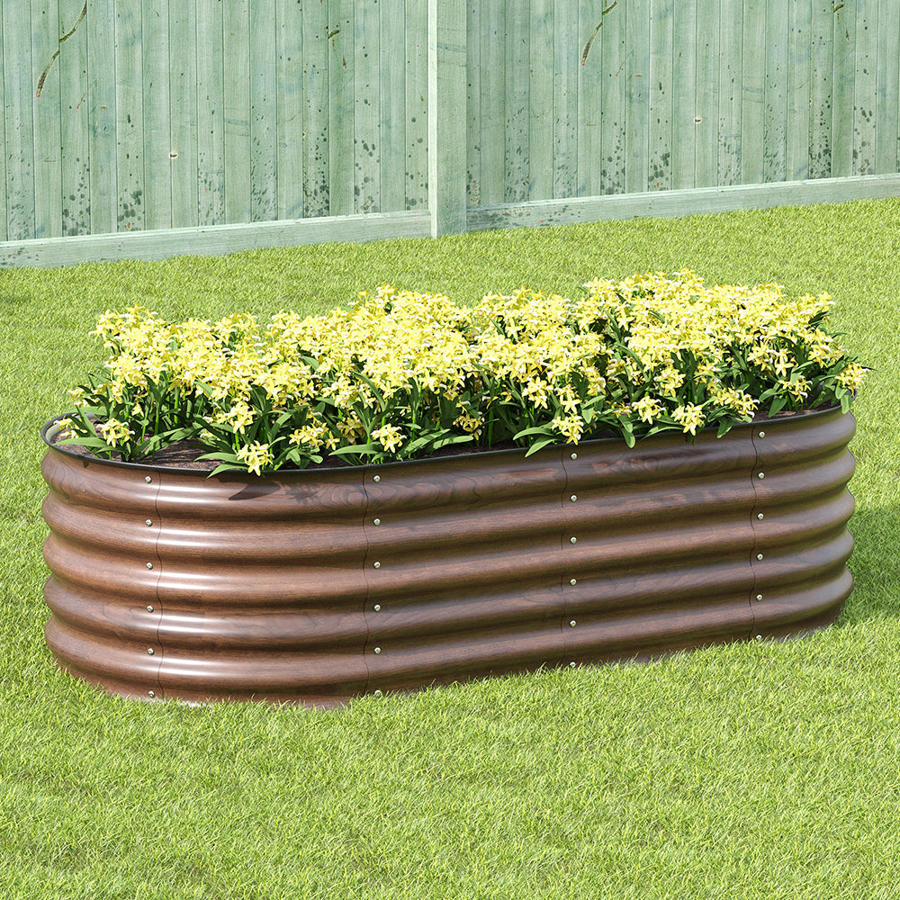 Brown Wood Grain Raised Garden Bed Oval-shaped Galvanised Steel Raised Garden Bed | Small