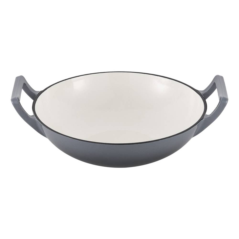 30cm Diameter Diameter Enamelled Cast Iron Stir-fry Pan Wok With Side Handles | Green