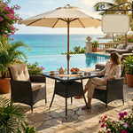 Square Wicker Patio Table With Black Tempered Glass Top With 51mm Umbrella Hole & Transparent Cap 80cm X 72cm H