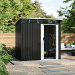 4x6ft Metal Garden Tool Shed With Sliding Door & Pent Roof – Durable Outdoor Storage With Foundation