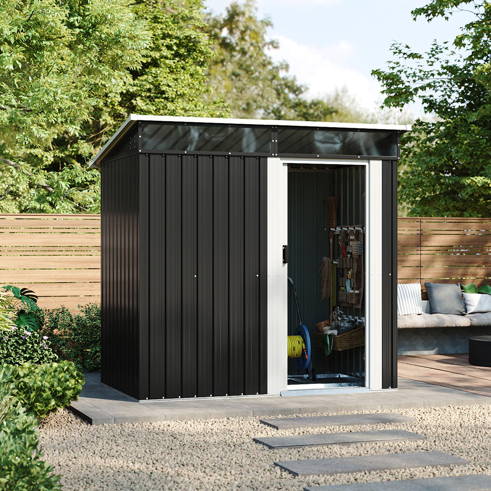 4x6ft Metal Garden Tool Shed With Sliding Door & Pent Roof – Durable Outdoor Storage With Foundation