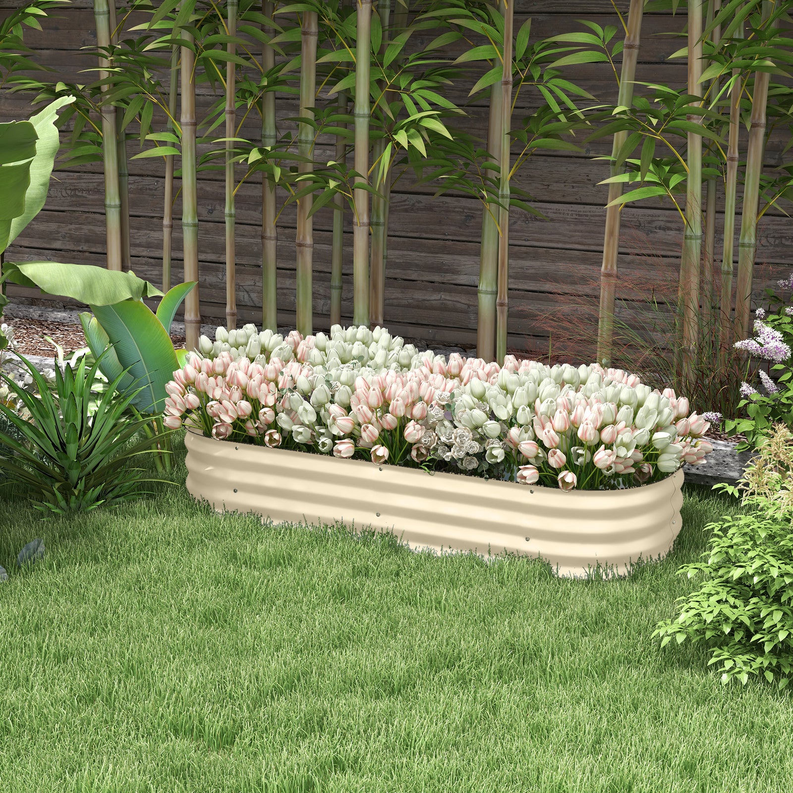 Galvanised Raised Garden Bed Planter Box With Safety Edging | Cream
