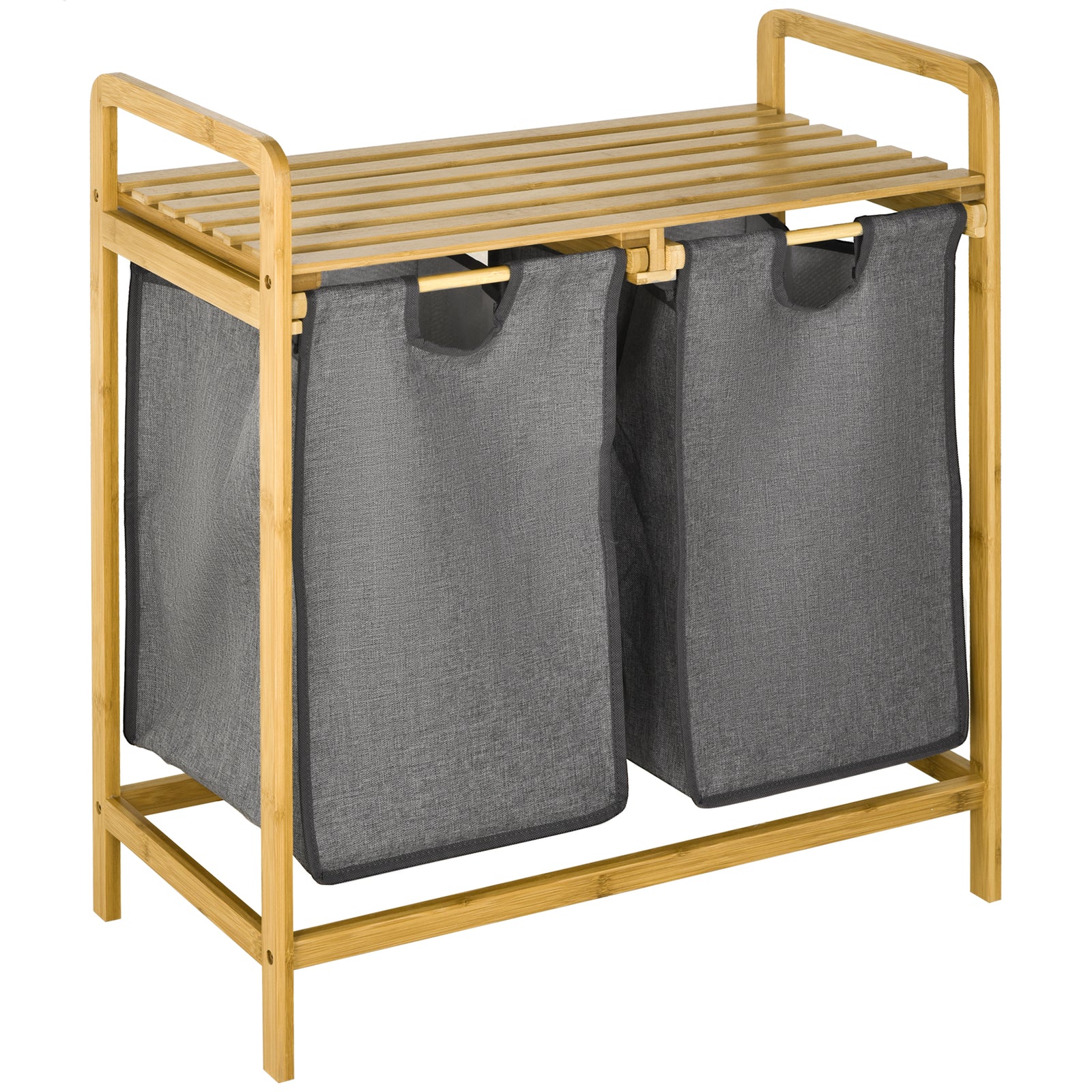 Bamboo Laundry Basket With Shelf Pull-out Bags For Bedroom