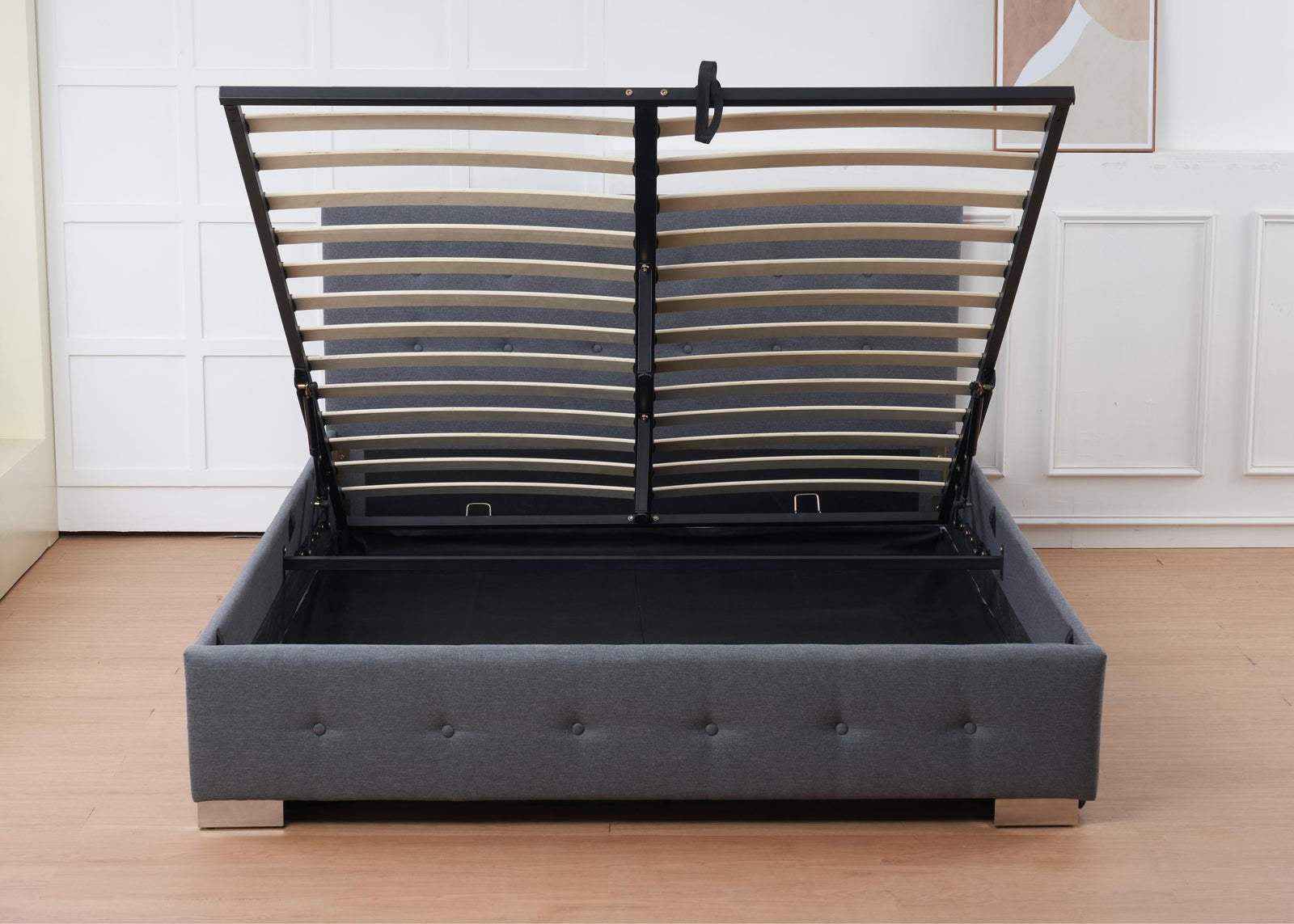 The Oslo Grey Linen Tufted Ottoman Bed Frame | King | Grey