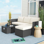 5 Piece Rattan Set With Gas Fire Pit | Black
