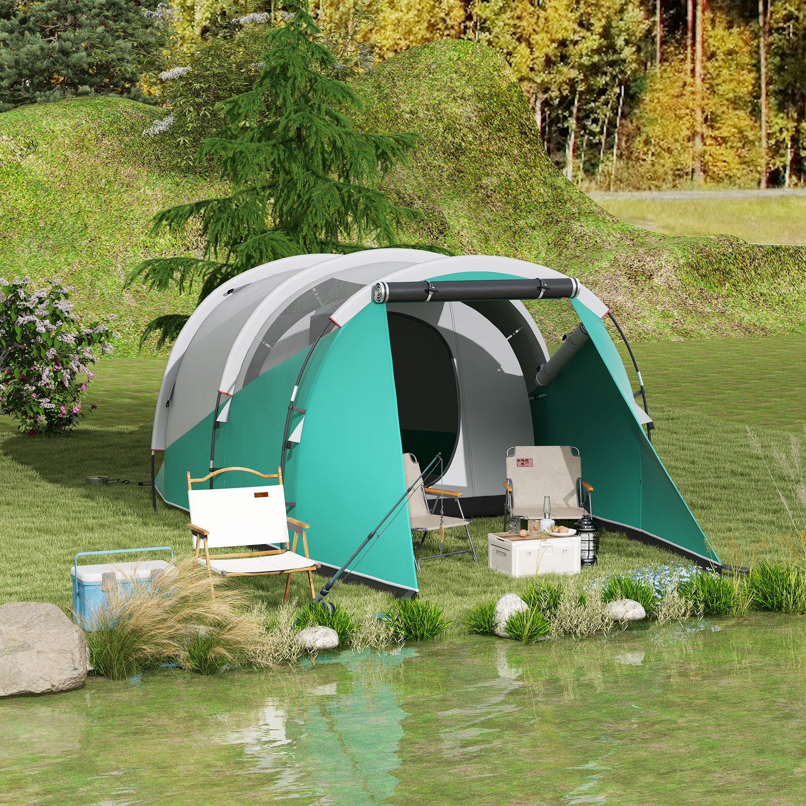 3000mm Waterproof Camping Tent W/ Porch &sewn In Groundsheet