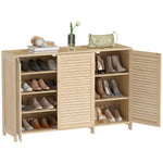 HOMCOM Bamboo Shoe Cabinet With Louvered Doors Pairs Shoe Storage Cabinet