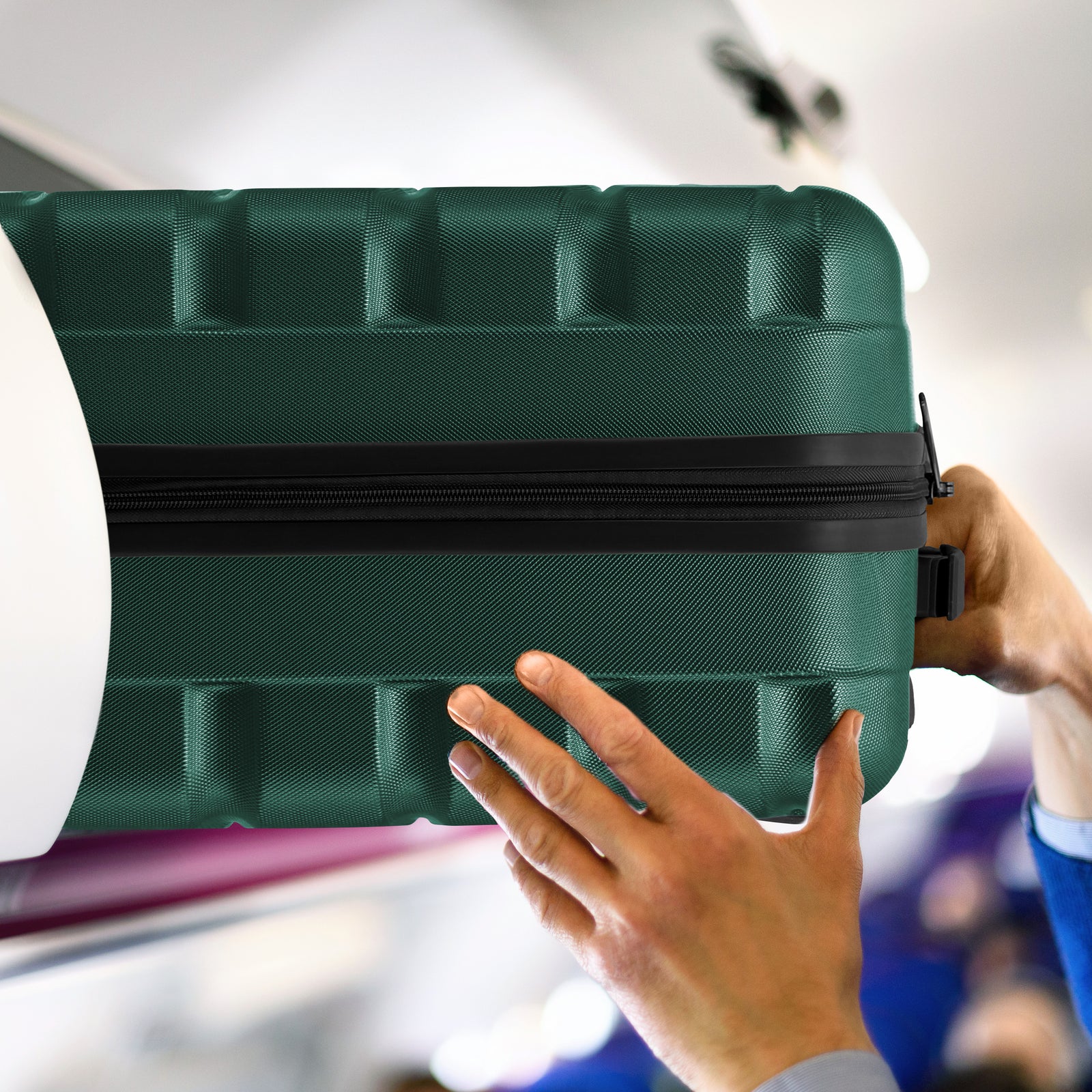 56x45x25cm Large Cabin Carry On Case - Overhead Luggage Suitcase - 4 Spinner Wheels - Abs Shell | 56 x 45 x 25cm | Forest Green