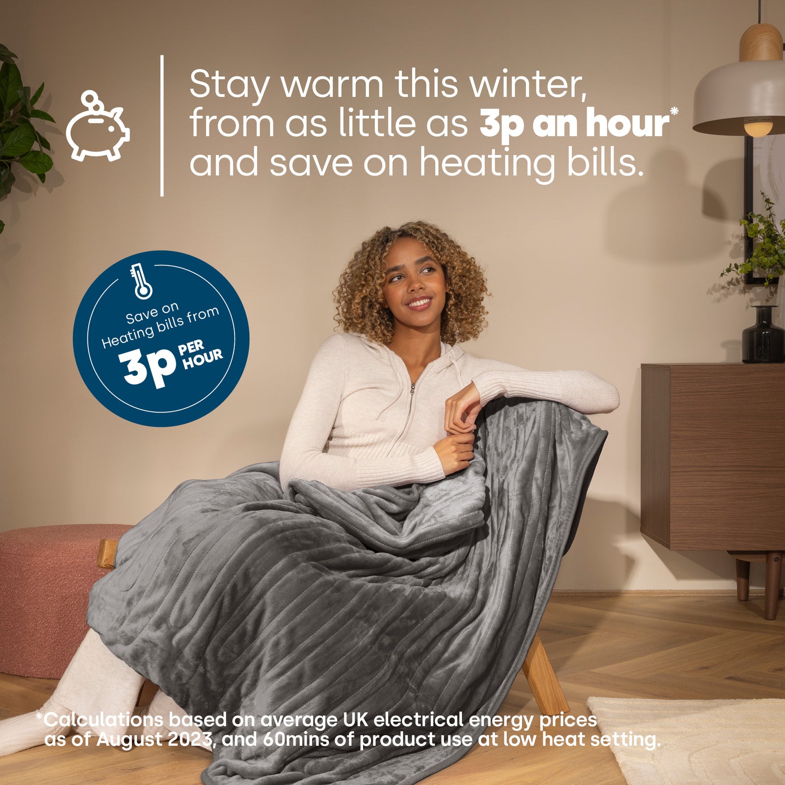 Electric Heated Blanket Grey Micro Fleece With Timer And Safety