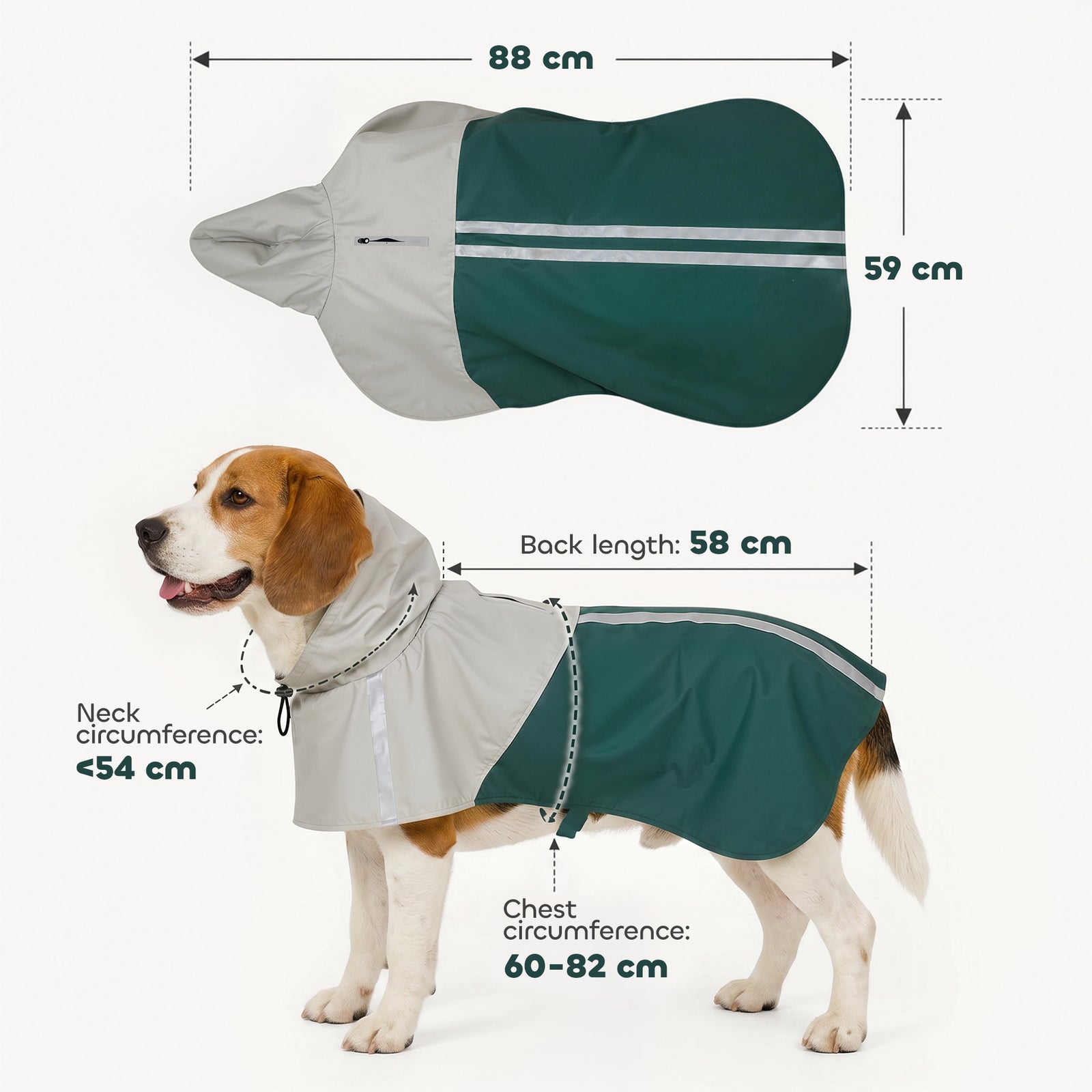 Dog Raincoat With Hood, Dog Rain Jacket | M | Green