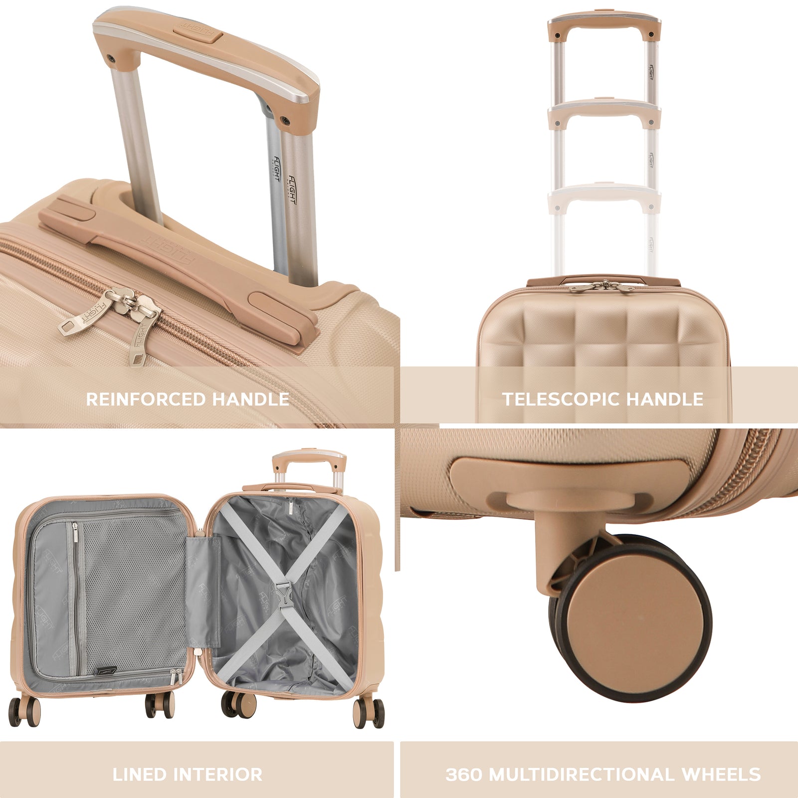 45x36x20cm Lightweight Underseat Cabin Carry On Suitcase - 100+ Airline Approved - Hard Shell Luggage - 4 Wheels - Bubble Design | Cabin | Champagne
