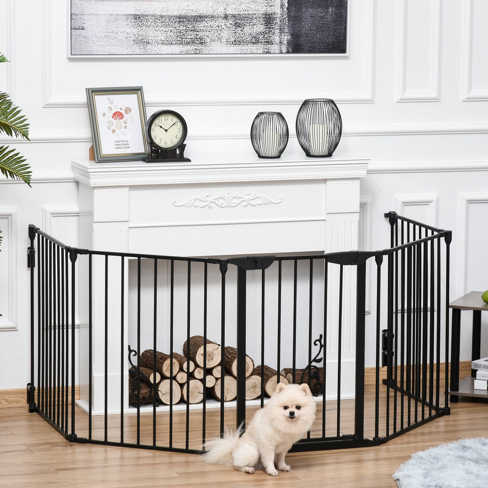 Pet Safety Gate 5 Panels Playpen Metal Fence W/ Walk Through Door | Black