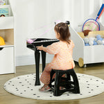 32 Keys Kids Piano Keyboard With Stool, Lights, Microphone, Black | Black