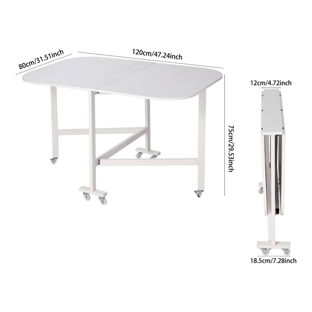 Folding Drop Leaf Table With 6 Wheels | White