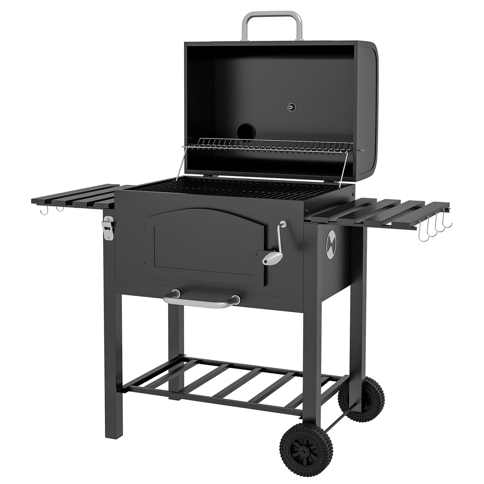Charcoal Grill Trolley, Adjustable Height, Smoker | Black