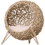 Wicker Cat House, Ball-shaped Rattan Raised Cat Bed | Brown