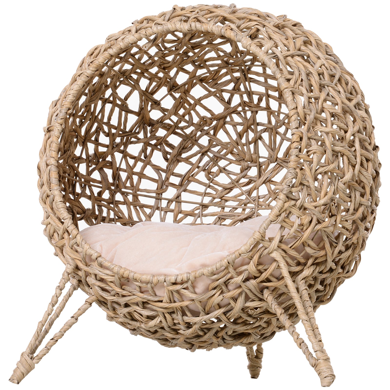 Wicker Cat House, Ball-shaped Rattan Raised Cat Bed | Brown