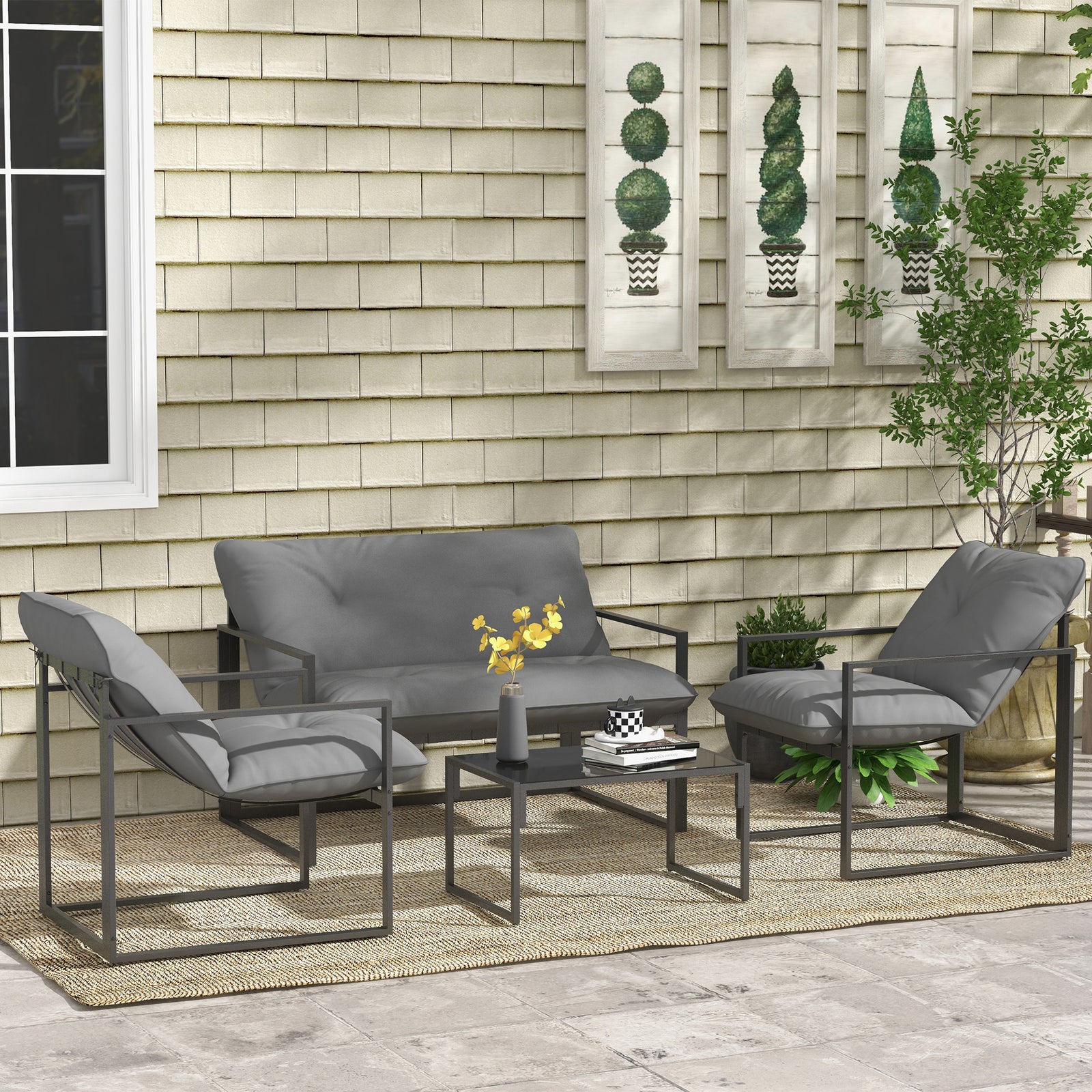 4 Pcs Garden Sofa Set Armchairs Loveseat Table