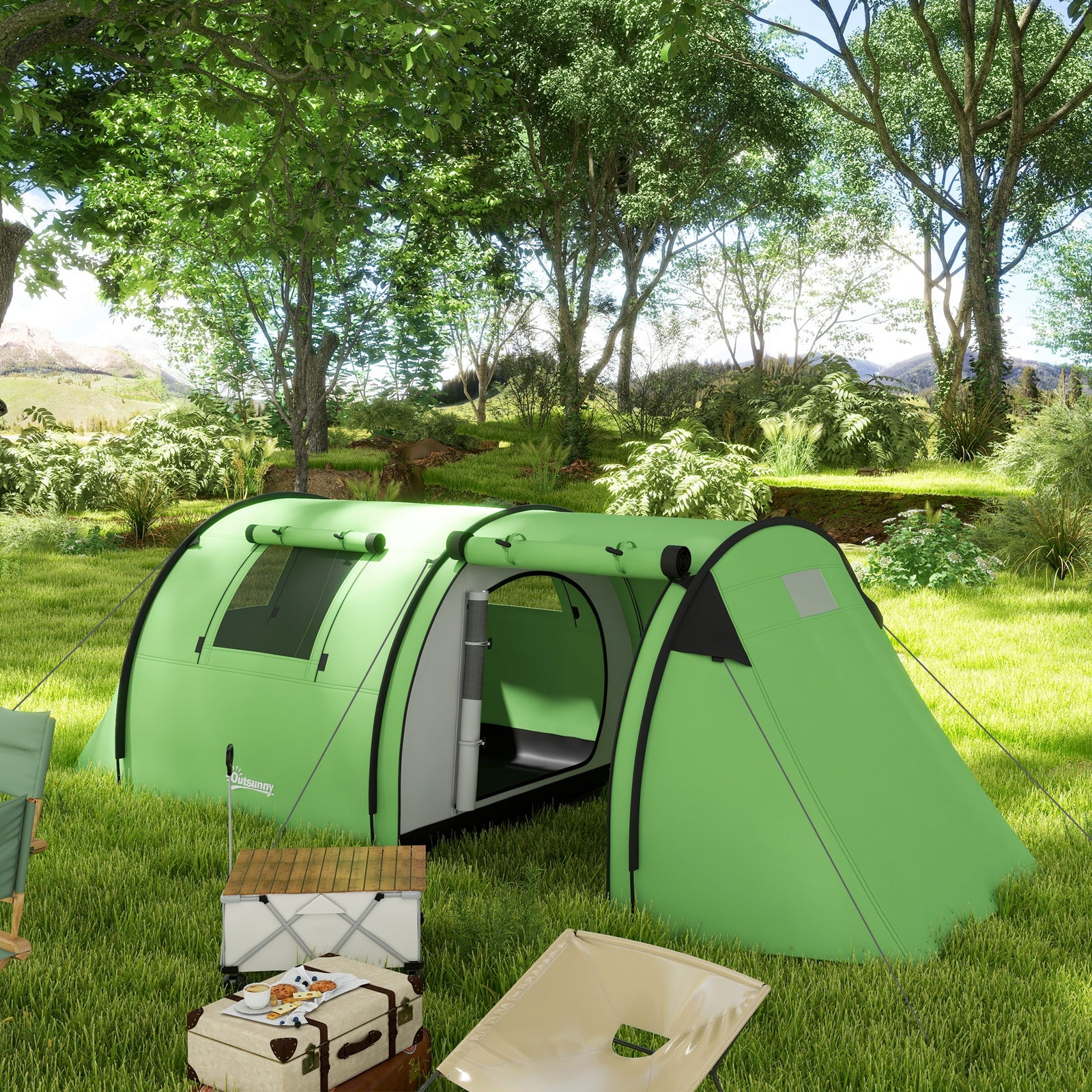2 Room Camping Family Tent For 3-4 Man, 3000mm Waterproof | Green