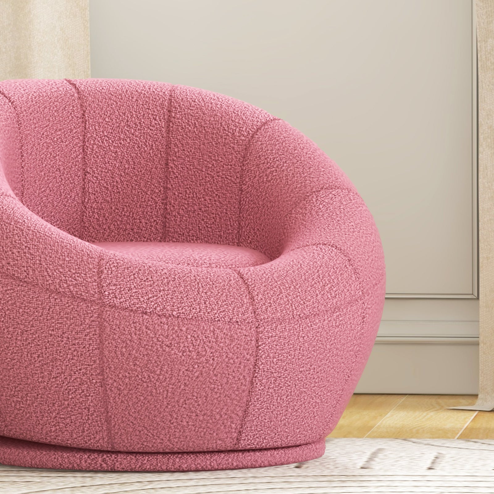 Modern Round Boucle Armchair Accent Chair Living Room | One Size | Pink