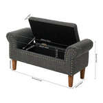 Linen Upholstered Storage Bench With Nailhead Trim & Wooden Legs – Modern Entryway Or Bedroom Seat 106cm W | Grey