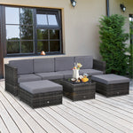 Outsunny 7pc Rattan Garden Furniture Wicker Sofa & Coffee Table Set