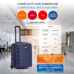 56x45x25cm Hard Cabin Suitcase - Lightweight 2-Wheel ABS Carry On Hand Luggage | Cabin | Navy Blue