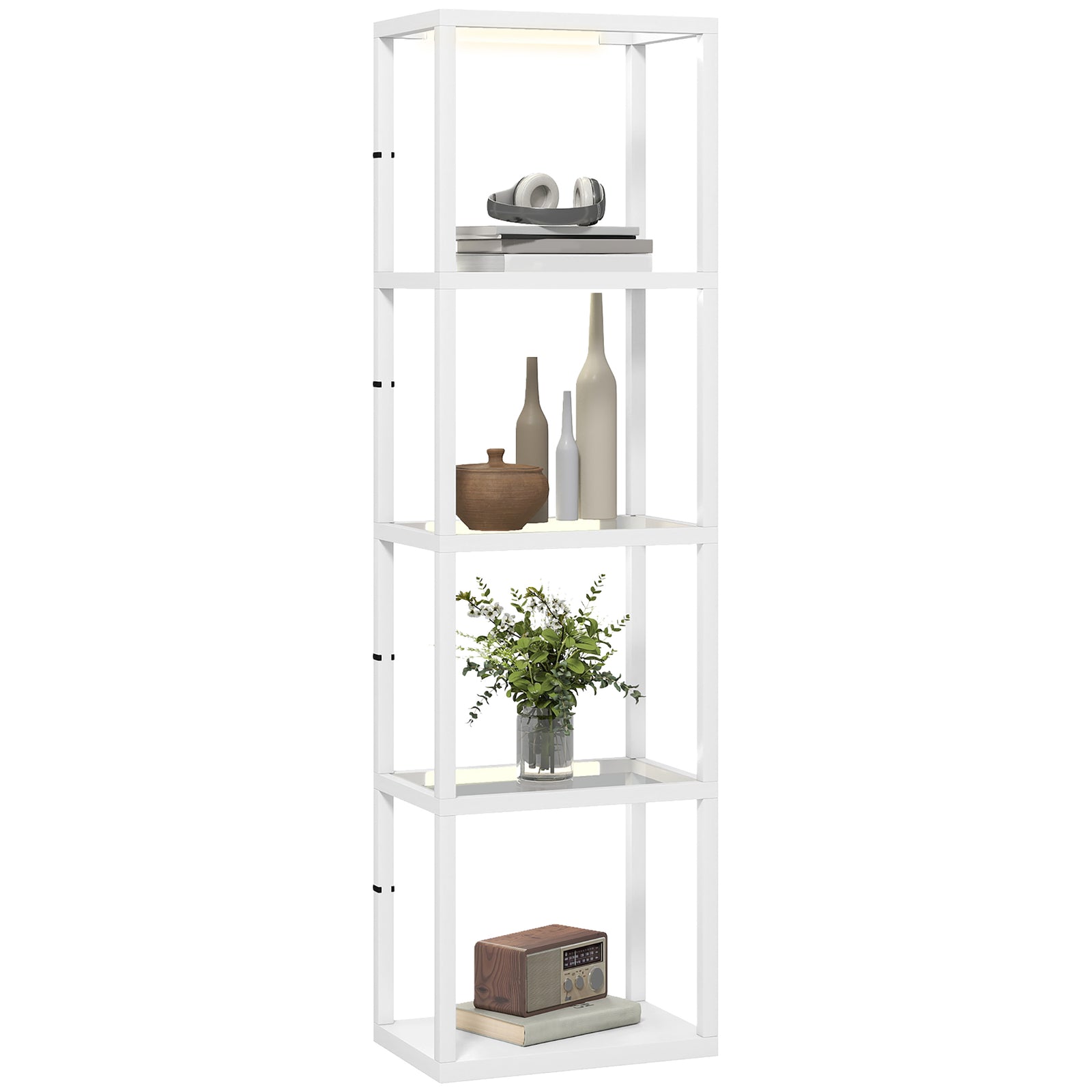 Led Floor Lamp With Glass Shelves, Dimmable Room Lamp | White