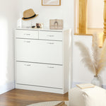Slim Shoe Cabinet With 2 Flip Drawers For 12 Pairs Of Shoes