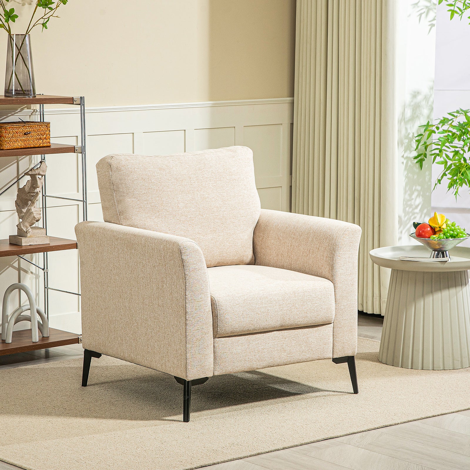 Linen Fabric Modern Sofa, Wood Frame, Beige