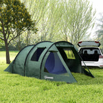 3-4 Persons Tunnel Tent, Two Room Camping Tent W/ Windows | Green