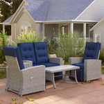 4 Piece Rattan Garden Furniture Set W/ Sofa, Glass Table