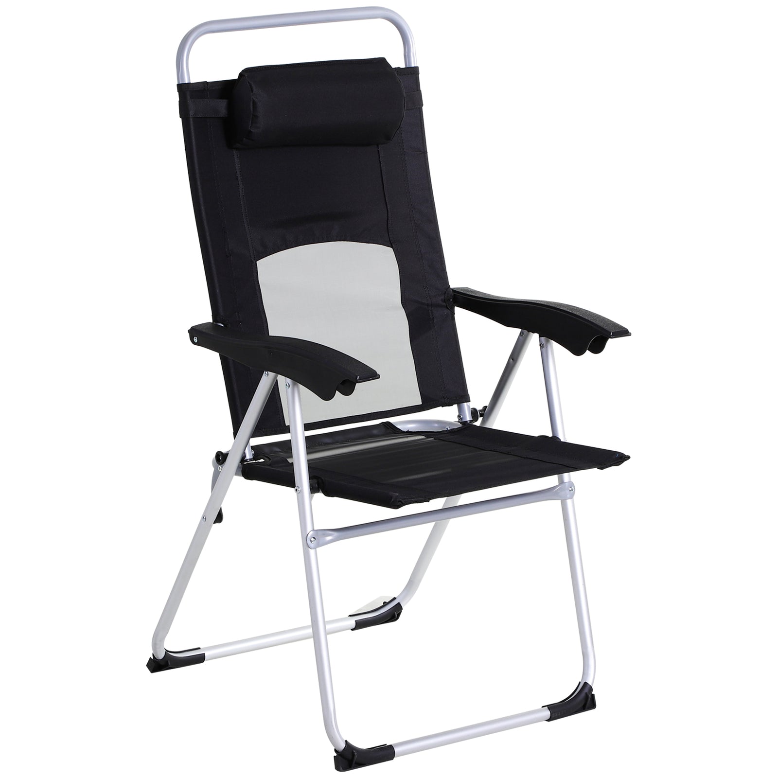 Folding Camping Chair, 3-position Recliner, Black | Black