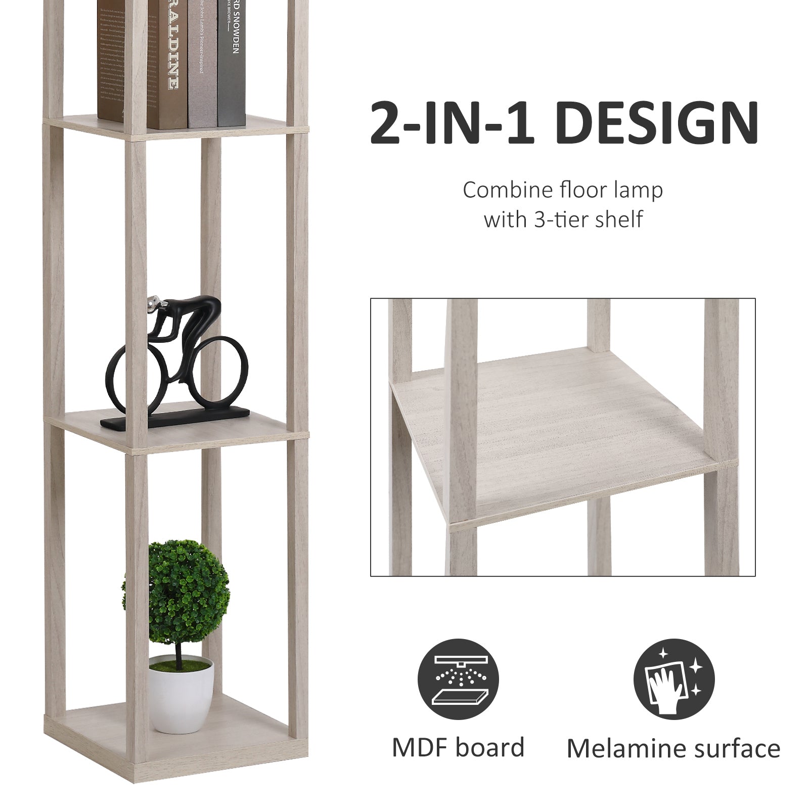Floor Lamp Reading Lamp With 3-tier Storage Shelf Acrylic | One Size | Pale Brown