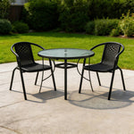 3 Pcs Bistro Set Glass Top Coffee Table And Rattan Chairs
