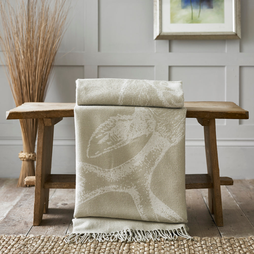 Stag Tartan Faux Cashmere Large Throw | Beige