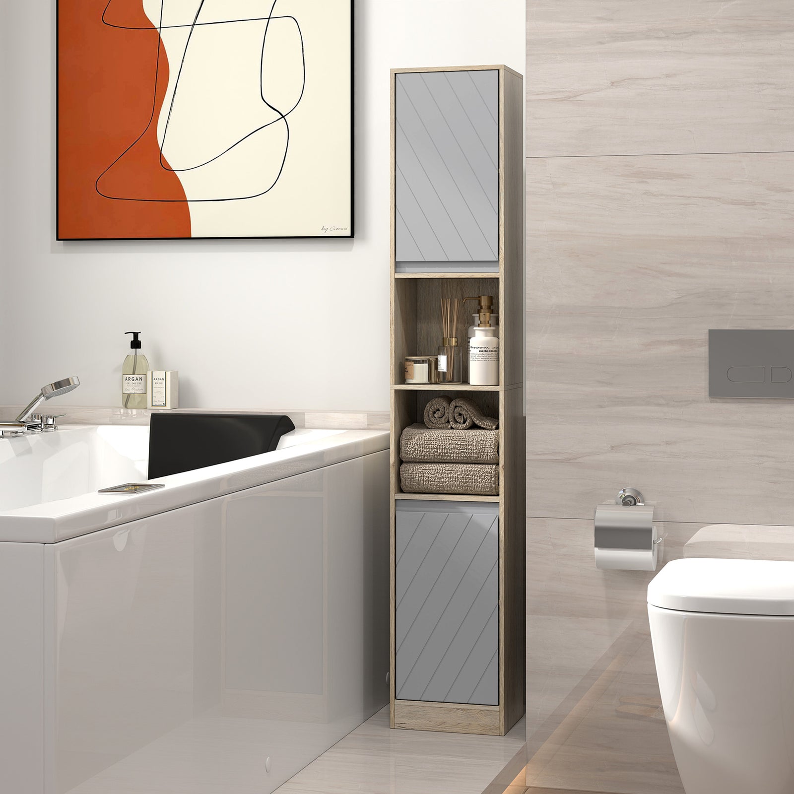 Freestanding Storage Cabinet Slimline Unit W/ 2 Cupboards