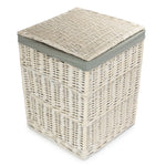 Square White Wash Laundry Hamper With Grey Sage Lining | Large