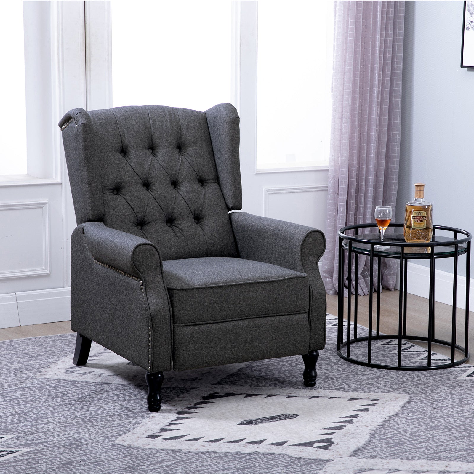 Manual Reclining Armchair W/ Footrest | Dark Grey