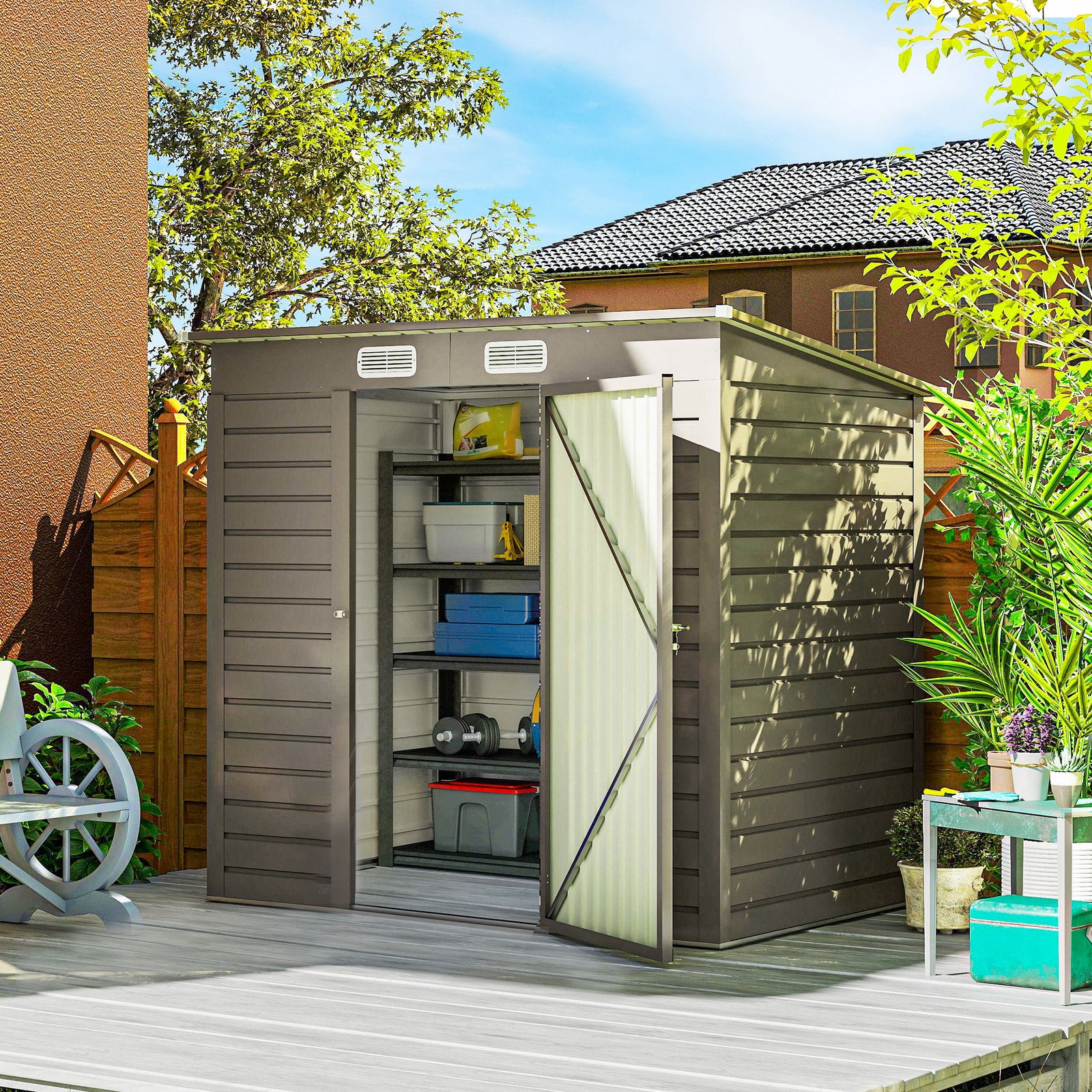 6 X 4ft Galvanised  Metal Garden Shed With Lockable Door