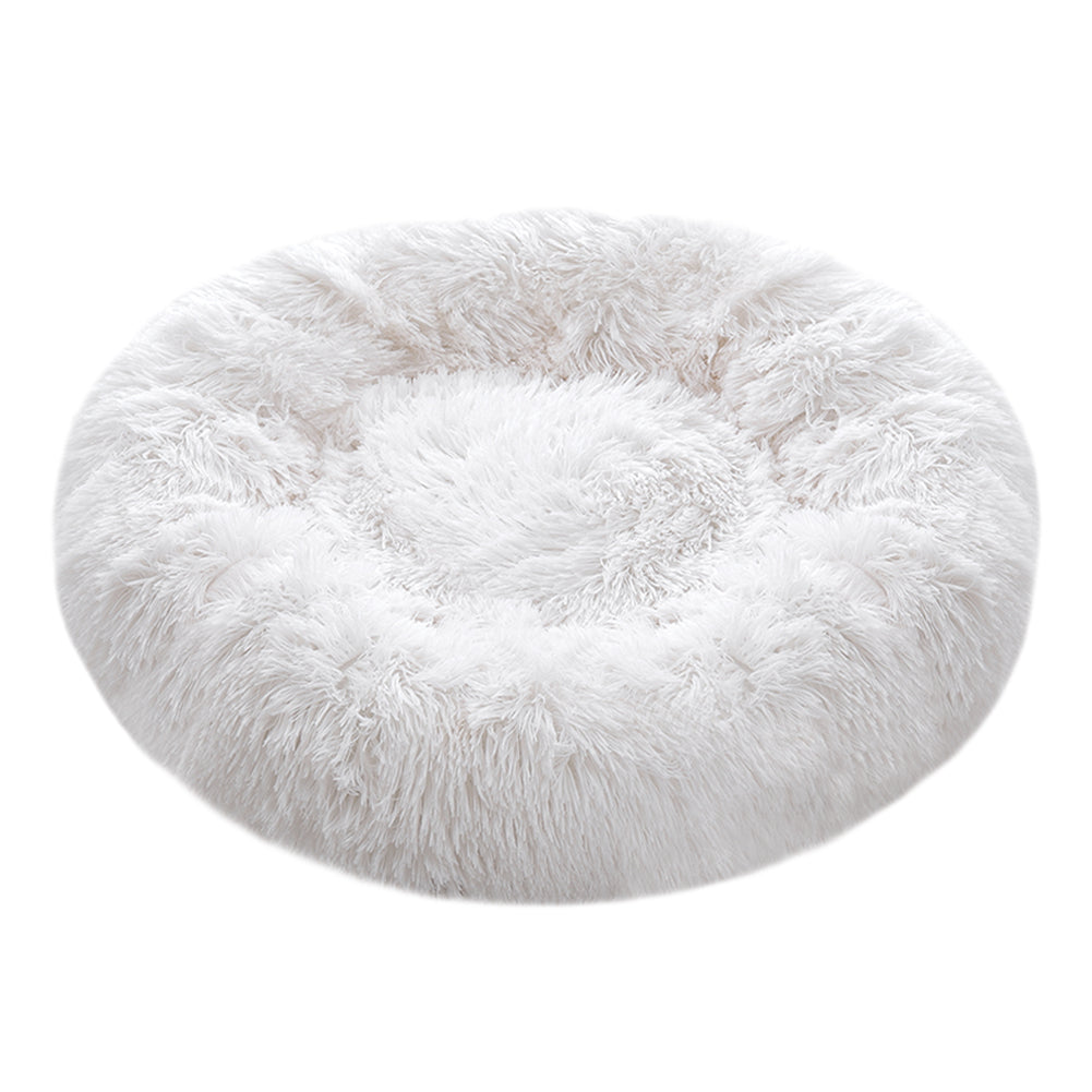 Dia 70cm Calming Round Donut Plush Dog Cuddler Bed Comfort Bed For Dogs | White