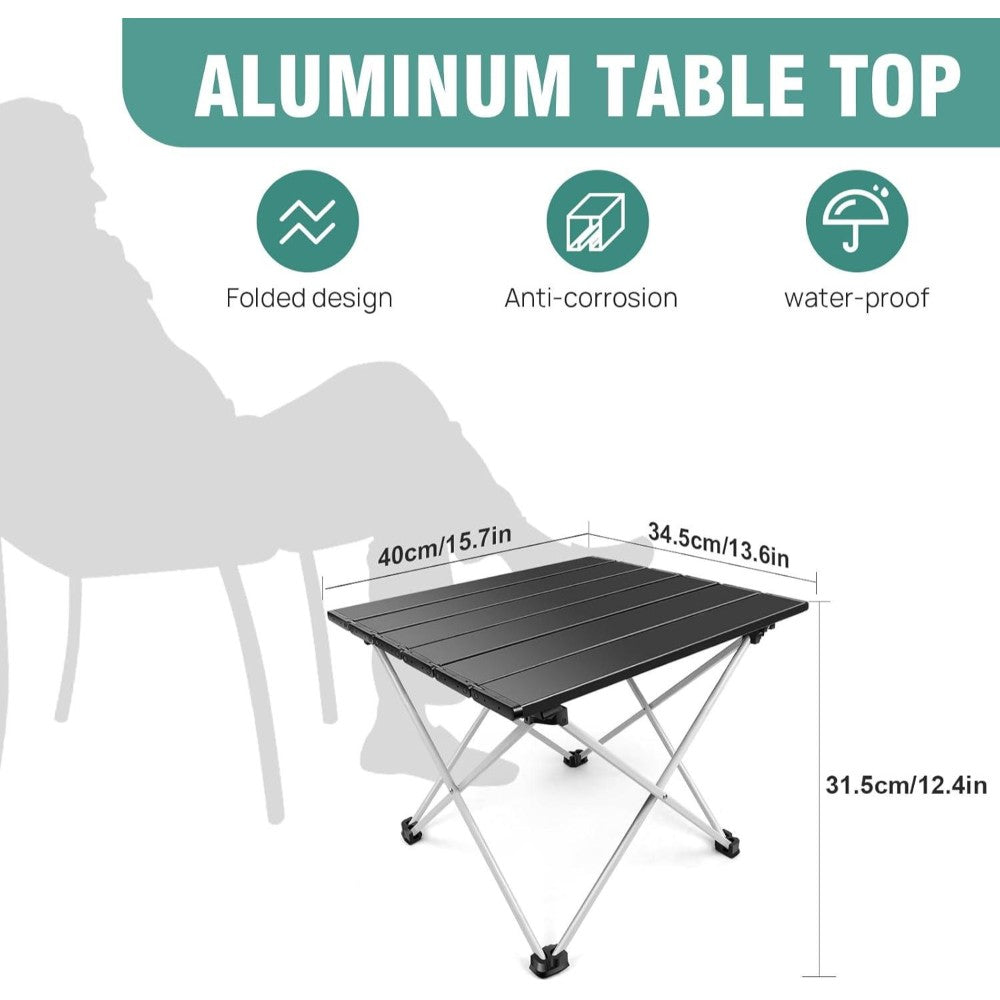 Dyzi Folding Aluminium Camping Table 35cm Portable Black