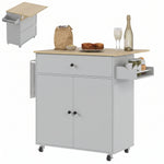 Kitchen Island With Drop Leaf, Rolling Kitchen Storage Trolley | Grey