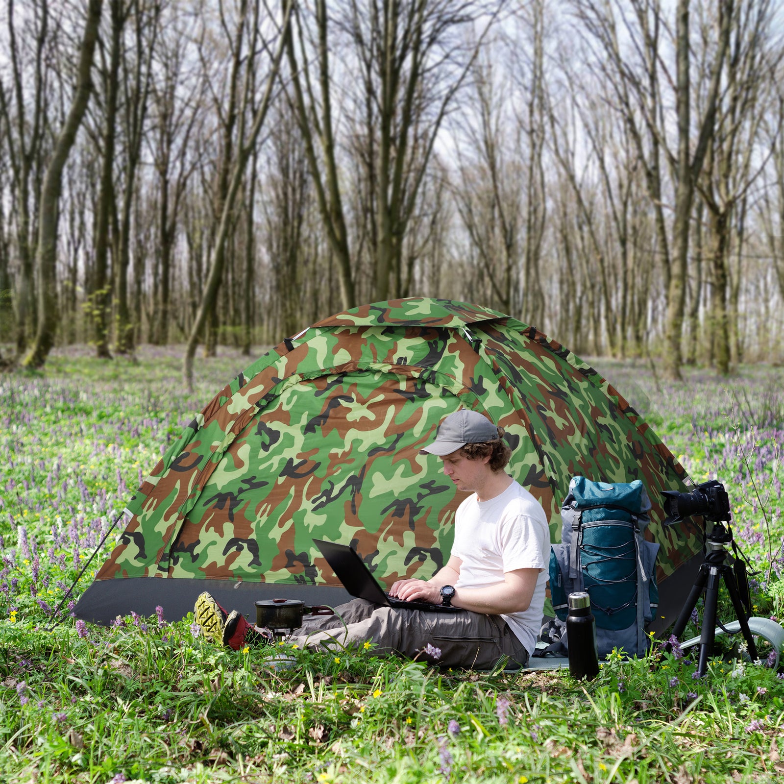 Camping Tent For 2 Person Dome Tent With Storage Pocket | Multi Colour