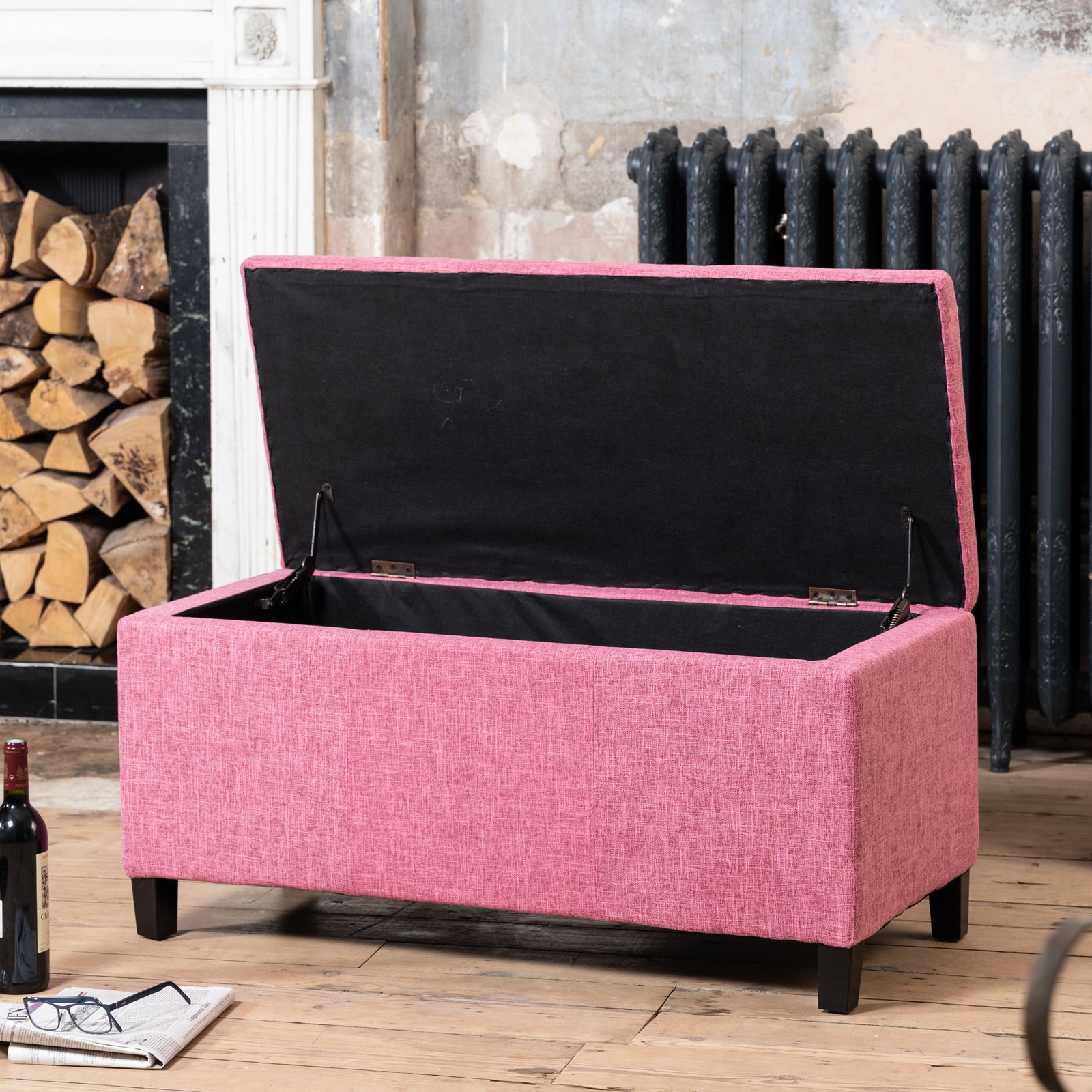 Henbury Fabric Storage Ottoman | Pink
