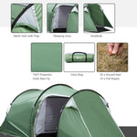 3 Man Camping Tent 2 Rooms Porch Vents Weather-resistant | Green