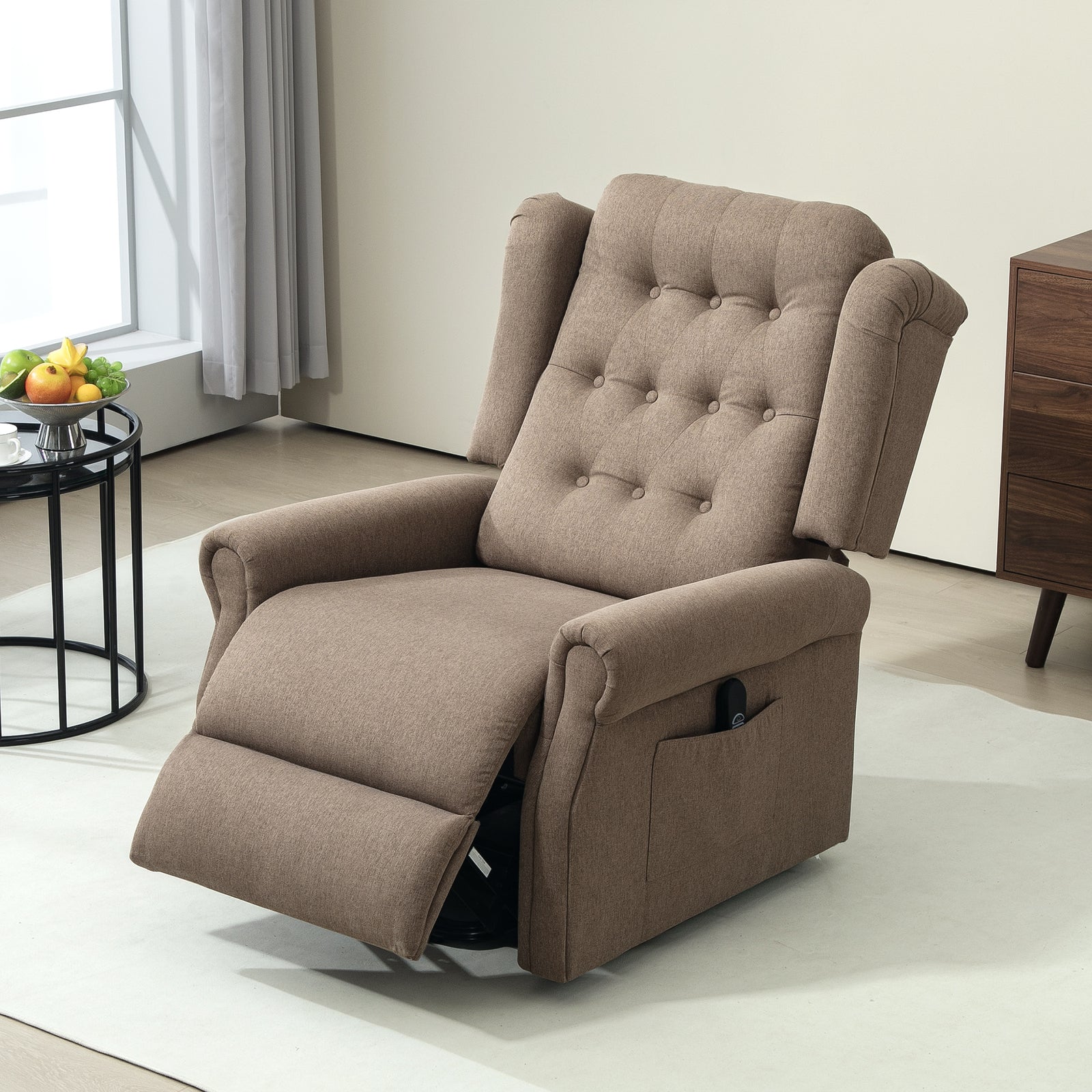 Power Lift Recliner Armchair With Wingback, Button Tufted | One Size | Brown