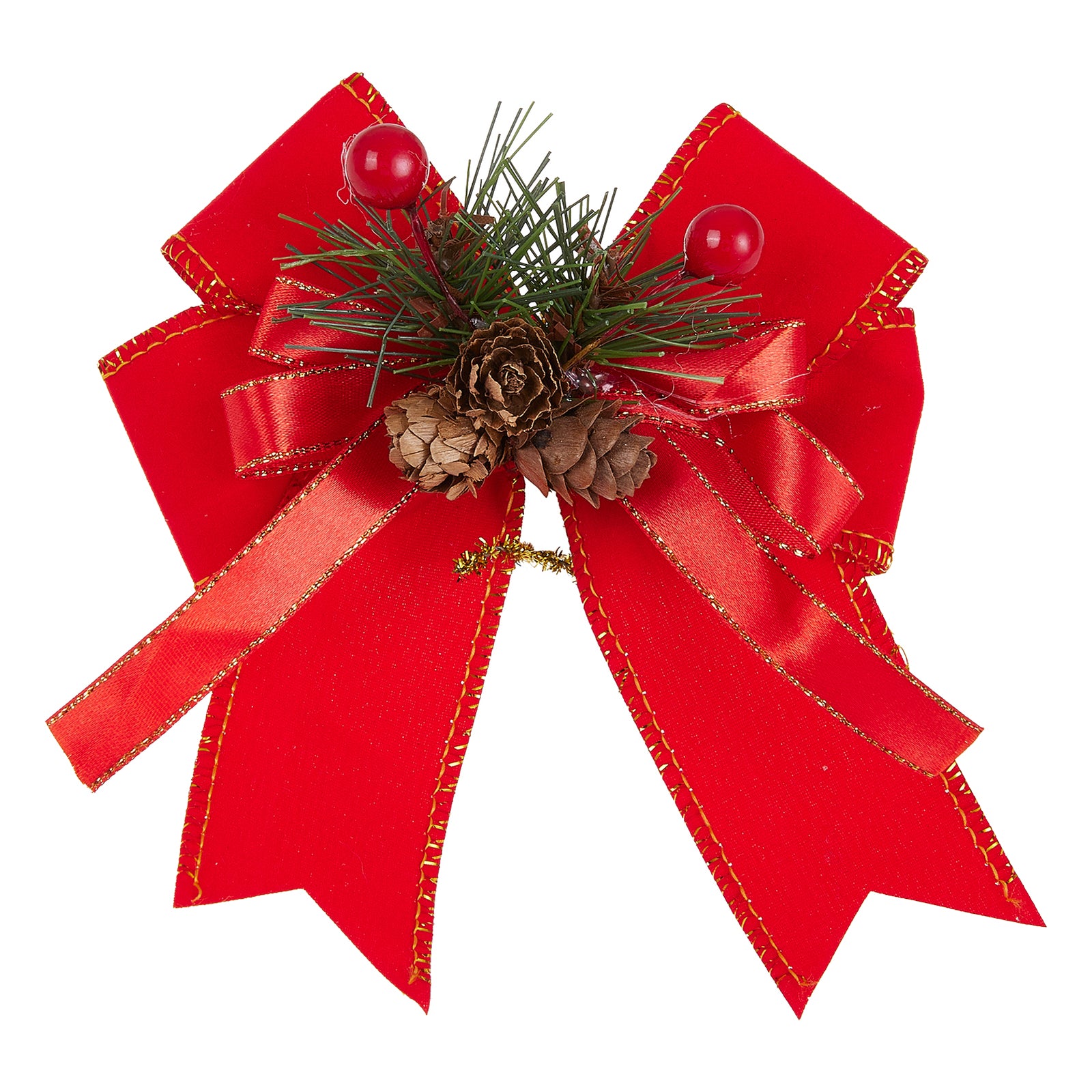 Premium 6-pack Christmas Bows Adorned With Pine Cones And Green Needles