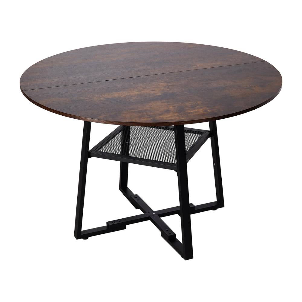 120cm Dia X 76cm H Round Dining Table With Storage Shelf | Dark Brown